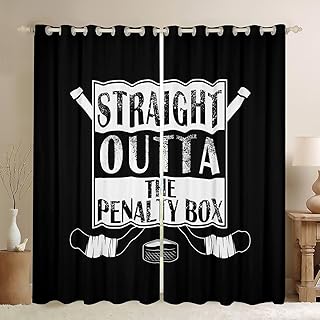 Feelyou Kids Ice Hockey Curtains for Bedroom Living Room (2 Panels, 42 x 63 Inch) Outta The Penalty Box Darkening Drapes Winter Sports 30%-50% Blackout Curtains Window Treatments