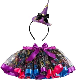 ENASGLOO Halloween Girls Tutu Skirts Spider Ghost Pumpkin Tulle Dress with Witch Headband