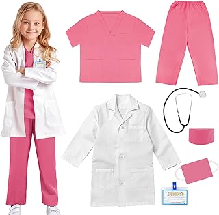 COTATERO Doctor Scrubs Costume for Kids With Stethoscope Lab Coat Career Day Costume Doctor Dress Up For Boys Girls 3-12