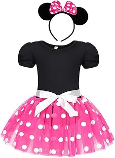 WonderBabe Toddler Girl Polka Dots Fancy Dress Up Minnie Costume Princess Birthday Party Tulle Dress with Headband