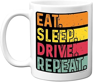 مج هدايا عيد ميلاد للرجال والنساء له - Eat, Sleep, Drive, Repeat- هدية عيد ميلاد سعيد مضحكة لمحبي السيارات والدراجات النارية، اكواب سيراميك فاخرة امنة للاستخدام في غسالة الصحون سعة 11 اونصة