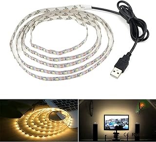 شريط اضاءة LED خلفية للتلفزيون بمنفذ USB بطول 6.56 قدم/2 متر لتلفزيون HD مقاس 40 ~ 60 انش، غير مقاوم للماء اس ام دي 3528 5 فولت، اضاءة بيضاء دافئة، تقلل من اجهاد العين، تحسن التباين، اضاءة USB للمسرح