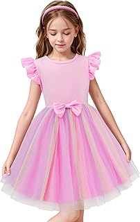 LQSZ Toddler Girls Tutu Dresses Flutter Sleeve Fluffy Christmas Party Dress for Girls 3-12 Years