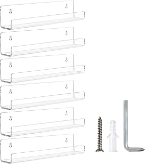 ليلي زد بوكس ارفف معلقة شفافة من الاكريليك، رف كتب اكريليك غير مرئي يثبت على الحائط، ارفف تخزين منظمة للعرض في غرفة الاطفال والحمام والمطبخ وغرفة النوم (6، 15 × 4.3 انش)