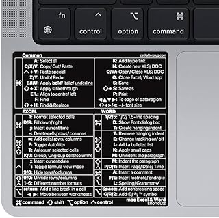 ملصق اختصارات كلمة ماك اكسيل من الفينيل، اختصارات لوحة المفاتيح اللاحقة لجهاز ماك بوك برو/اير 13-16 انش، لا يترك بقايا (اسود مع حروف بيضاء، 10 قطع)