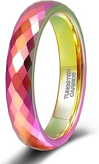 TRUMIUM 4MM Multi-Faceted Tungsten Wedding Rings Rose Gold/Black/Rainbow Engagement Band for Women Men Comfort Fit Size 4.5-12