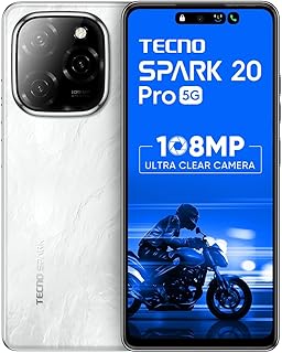 تكنو سبارك 20 برو 5G ابيض لامع 8GB+128GB | تصوير فائق الوضوح 108MP تصميم بيضاوي معالج MTK D6080 شاشة ال تي بي اس سي دي 6.75 انش 120Hz بطارية 5000mAh مع 33 واط بشريحتين