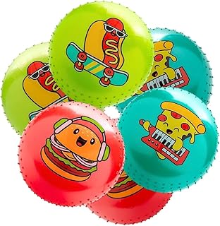 Inflatable Vinyl Cool Food Spike Balls - 18" (Pack of 6) - Assorted Retro Food Designs, Perfect for Party Activities and Fun Games