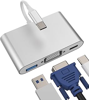 محول USB C الى VGA+USB A+نوع (3 في 1) ابل ايفون 15 برو ماكس ايباد ثاندربولت 3.0 كابل او تي جي لتقسيم التلفزيون الرقمي AV شاشة العرض الماوس ماك بوك سلك موصل، من كيفيني، شفاف