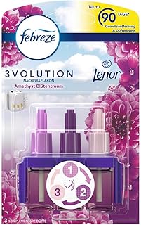 Febreze 3Volution Fragrance Plug Refill Bottle 20 ml Lenor Amethyst Blossom Dream, 3 Alternating Fragrances Fight Odours