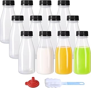 ZMCYN 12 Pack 200ML Plastic Milk Bottles with Lids (Dishwasher Safe), PP Heat Resistant Mini Milk Juice Bottles, Reusable Small Plastic Milk Bottles for Juice, Smoothie, Homemade Beverage