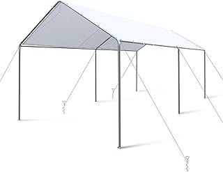 ايدل هاوس كاربورتس 10 × 20 قدم في الهواء الطلق مظلة سيارة معدنية شديدة التحمل للقارب والمراب خيمة للحفلات، ابيض