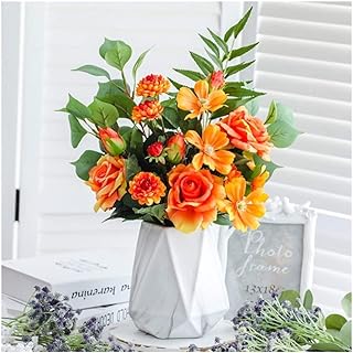 artificial flower with pot Orchid Artificial Silk Rose with Marble Vase Flowers Real Touch for Wedding Home Office Party Artificial Flowers Indoor Orchid,