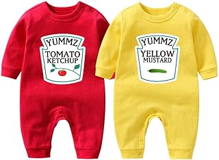 YSCULBUTOL Baby Bodysuit Yummz Tomato Ketchup Mustard Red Yellow Twins Set Boys Girls Clothes Twins Baby Outfits