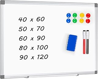 اموسايت سبورة بيضاء مغناطيسية قابلة للمسح الجاف للجدار، 40 × 60 سم، لوح ابيض مع اطار من الالومنيوم للمكتب والمنزل والمدرسة، 2 قلم ماركر، 1 صينية اقلام، 8 مغناطيسات