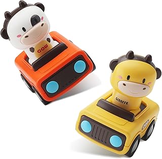 Pack of 2 Baby Car Toy, Animal Car Toy for Toddlers, Press and Go Toy Vehicle Set, Push and Go Toy Cars, Animal Car Toy for Toddlers for Boys Girls Gifts