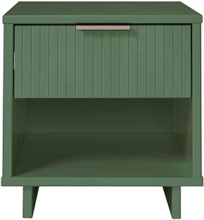 Manhattan Comfort Granville Modern Nightstand 1.0 with 1 Full Extension Drawer, Textured Ribbed Lines Design with Gold Accent, Bedside or End Table for Bedroom or Living Room, Sage Green