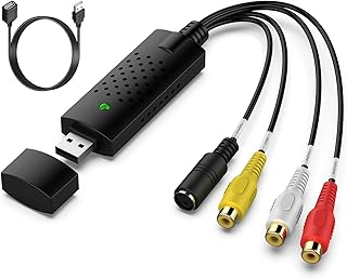 بطاقة التقاط فيديو USB من في اكس ال دبليو، محول فيديو ار سي ايه الى USB، محول فيديو VHS ميني DV VCR Hi8 DVD الى محول رقمي للكمبيوتر والتلفزيون وماك وويندوز فيستا