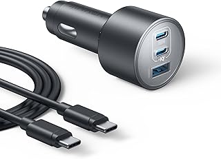 شاحن سيارة انكر 167.5 واط بحد اقصى 3 منافذ ، محول USB - C لماك بوك برو اير سلسلة ايفون 15 14 سامسونج S24 S23 ايباد ايربودز مشغل MP3 والمزيد (كيبل - الى متضمن)، رمادي.