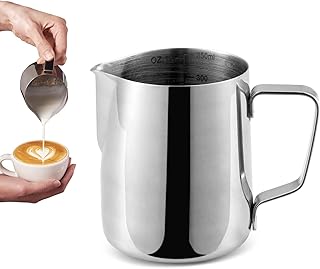 Diylove Milk Frothing Pitcher-Measurement on the Inside, Frothing pitcher, Coffee Pitcher Perfect for Espresso Machines, Stainless Steel Milk Frother Cup for Latte Art(12oz/350ml).