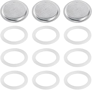 Espresso Moka Replacement Funnel Kits - 9 PCS Silicone Gaskets Seal Ring with 3 PCS Stainless Steel Filter Basket, Replacement Parts for Aluminium Stovetop Coffee Maker Pots