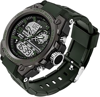 Military Watches for Men Tactical Waterproof Outdoor Sports Watch Analog Digital Multifunction Dual Display Mens Wristwatch Army Green