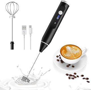 Winzwon Electric Milk Frother, Egg Beater with Dual Whisk Head USB Rechargeable Three Speeds Adjustable Multi-Mixer Portable for Cappuccino Coffee Hot Chocolate Latte Macchiato