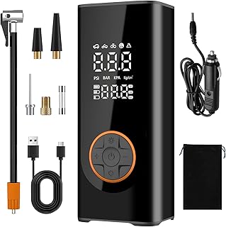 Corded/Cordless Dual Purpose Digital Tyre Inflator,Portable Air Compressor,Car tyre inflator,Supports Preset Tyre Pressure and Auto Shutoff,with LED Lights for Car Tyres and Other Inflatable Devices