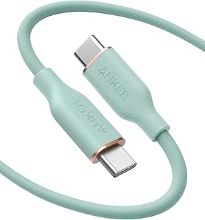 كيبل USB-C إلى 643 بطول 100 واط 6 قدم من انكر شحن 2.0 للشحن السريع لجهاز ماك بوك برو 2020 ايباد اير 4 ميني جالكسي S21 اخضر فاتح يو اس بي