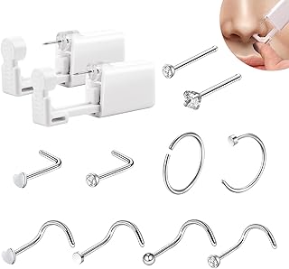 Disposable Nose Piercing Gun with 10 Nose Studs No Pain Sterile Safety Self Nose Stud Tool Home Piercing Kit Tool Piercing Accessories for Men Women