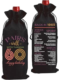 FBCCZEY Funny 60th Birthday Gifts for Women Men Wine Bag, 60 Year Old Birthday Gifts for Women Men Wine Bottle Bag, Happy Anniversary 60th Birthday Party Decorations for Woman Men Black Wine Bags