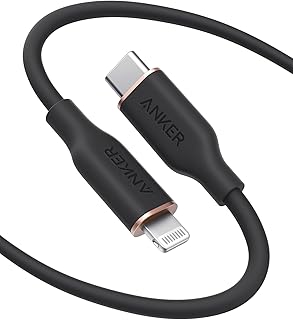 كيبل USB-C الى لايتنينج من انكر 641 ميدنايت بلاك 6 قدم موثوق ام اف اي باور لاين 3 فلو سيليكون سريع الشحن لهاتف ايفون 13 برو 12 11 اكس و اس واكس ار 8 بلس الشاحن غير مرفق