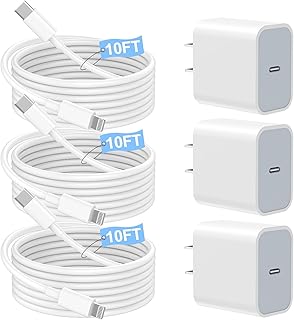 شاحن ايفون سريع بطول 10 قدم من 3 قطع [معتمد من ابل] محول شاحن حائط USB C الى كيبل لايتنينج بطول 10 قدم مع ايفون 14 برو ماكس/13 برو/12/12 برو/11 برو ماكس/XS، ابيض