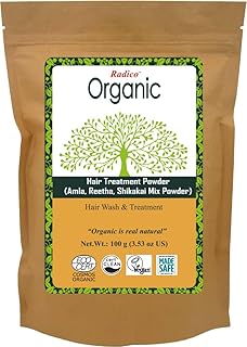 Radico Organic Amla, Reetha, Shikakai Mix Hair Treatment Powder - 100% Organic, 100% Natural Herbs For Soft, Shiny & Healthy Hair, Anti Hair Loss, Prevents Dandruff & Hair Thinning (100g)