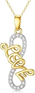 SISGEM Real Gold Eternity LOVE Necklace for Women,14K Yellow/White Gold Infinity Pendant Necklace Two Tone Infinity Jewerly Gifts for Birthday Christmas Anniversary 16+1+1 inch