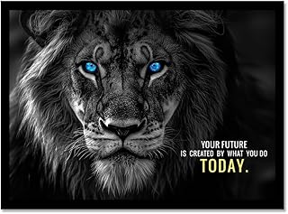 Motivational Phrases Poster Print Inspiring Words Wall Art Canvas Painting Tiger Lion Leopard Eagle Office Decor Home Decoration (SKU23,16 x24inch=(40 x60 cm),Black Photo Frame)