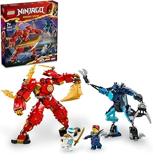 آلي النار الأساسي الخاص بكاي من ليغو NINJAGO‎، لعبة نينجا للأطفال مع شخصية حمراء قابلة للتخصيص وشخصيات كاي وزين صغيرة، مجموعة لعبة معركة للصبيان والبنات بعمر 7 سنوات أو أكثر، هدية نينجا للأطفال 71808