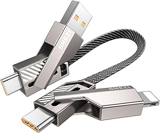 كيبل USB C 4 في 1 من فيكسيبيا [شحن سريع 45 واط ومزامنة البيانات] سلك شاحن USB C الى USB C مضفر مسطح مع منافذ متعددة L/Type C/USB A لاجهزة ايفون وايباد وماك بوك وسامسونج - 1 قدم (سلسلة شيزي)