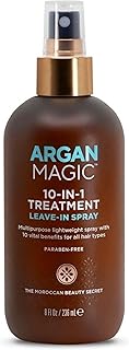 بخاخ Argan Magic 10 في 1 لمعالجة الشعر وتصفيفه - تركيبة متعددة الأغراض لجميع أنواع | صنع امريكا | خالي من البارابين | القسوة 8 أونصة بني ارجان ماجيك