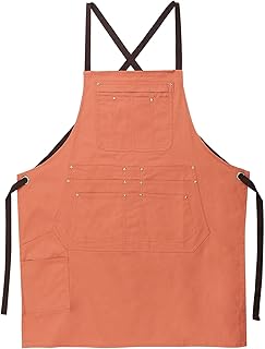 sourcing map Cotton Cooking Chef Aprons 26.8"x33" Adjustable Strap Cross Back Kitchen Artist Apron with 13 Pockets for Men Women Chef, Brown, Brown, 68x84cm