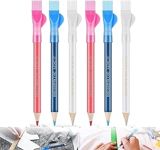 6 PCS Sewing Fabric Pencils With Brush Tailor Pencils Sewing Marking Pencil Fabric Chalk Pencil Fabric Tracing Tools Tailor Pencils Tailor Chalk Pencils For Fabric Tailor Chalk (Pink, Blue, White)