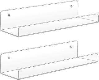 سويي ارفف اكريليك معلقة تثبت على الحائط مقاس 15 انش، حافظة عرض فانكو بوب، رف كتب الاطفال غير مرئي، رف صور ديكور، رفوف حمام سميكة 5 ملم، عرض 4.75 انش، شفاف