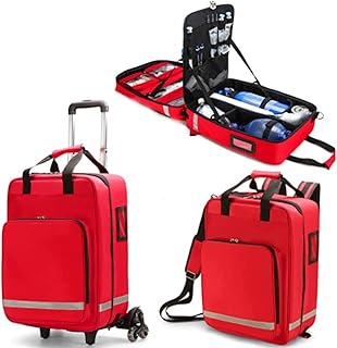 First Aid Kit Bag Rolling Medical Supplies Bag with Detachable Trolley, Nurse Rolling Bag Emergency Rescue Kit