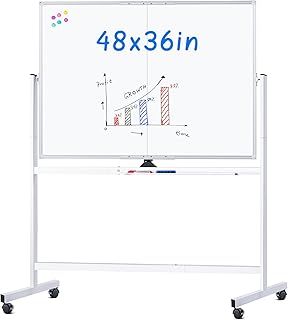 ماكستك سبورة بيضاء مغناطيسية كبيرة 48 × 36 مع حوامل، لوح ابيض كبير مزدوج الجوانب قابل للمسح الجاف على عجلات للمدرسة والمنزل والمكتب والمدرسة