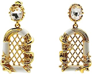 Personalized Drop Earrings for Women Girl Party, Bird Cage Design with Zircon Earrings Jewelry Gift, White and Gold 14k Goldplated