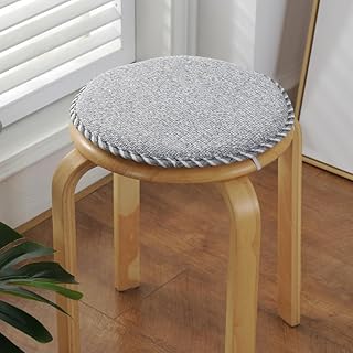 XIAO HUA Round Bar Stool Cushions,Non-Slip Seat Pad with Ties,Cotton Linen Stool Cover Breathable Chair Pad Cushion for Office Student Dining Chairs Grey 45x45cm(18x18inch)