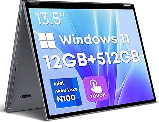 تشو وي لابتوب 2 في 1 بشاشة لمس 13.5 انش 12GB LPDDR5 RAM 512GB SSD انتل N100 حتى 3.4GHz FHD 2256×1504 1TB ويندوز 11 قابل للتحويل كيبورد باضاءة خلفية واي فاي 6 بلوتوث 5.2 نوع C