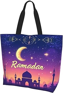 Hufuaoey Ramadan Tote Bag Women Travel Tote Bag Eid With Zipper Large Turkey Tote Bags Beach Work Handbag Tote Bag Purse