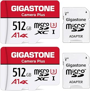 Gigastone 512GB 2-pack micro SD memory card, Camera Plus, SDXC UHS-I A1 U3 V30, 100/60MB/s read and write speed, 4K video recording, suitable for Nintendo Switch, GoPro action cam, micro sd card