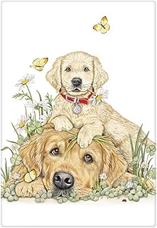 Mary Lake-Thompson BT1204 Golden Pup Flour Sack Towel 30 Inches Square Screen Print Design on Lower Center Only